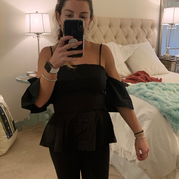 MILLY Black Peplum Off The Shoulder Blouse sz 4 - Picture 6 of 6